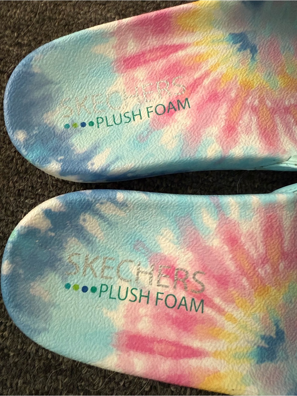 Skechers Tie-Dye Plush Foam Slide Sandals - Pink Blue Yellow - Picture 4 of 5